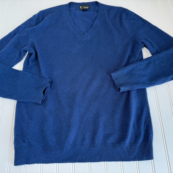 Bloomingdale’s Men Cashmere V-Neck Sweater Large Blue 844 - Picture 1 of 2